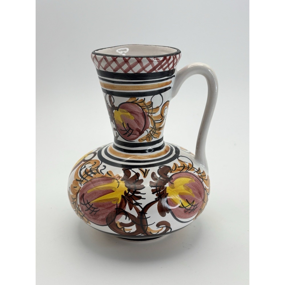 Vintage Hand Painted Pottery Pitcher Ewer Vase Signed Jawe German Floral Stripe